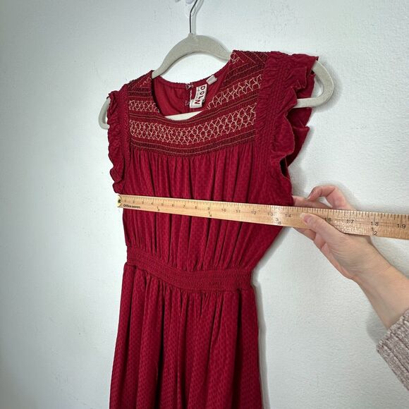 Anthropologie Dolan Red Left Coast Tansy Smocked Midi Ruffle-Shoulder Dress XS - Picture 16 of 16